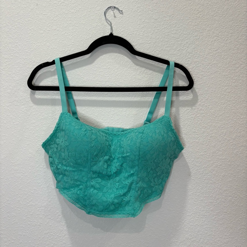 PINK Victoria’s Secret Lace Bralette Teal Green Wireless Bra Size Large